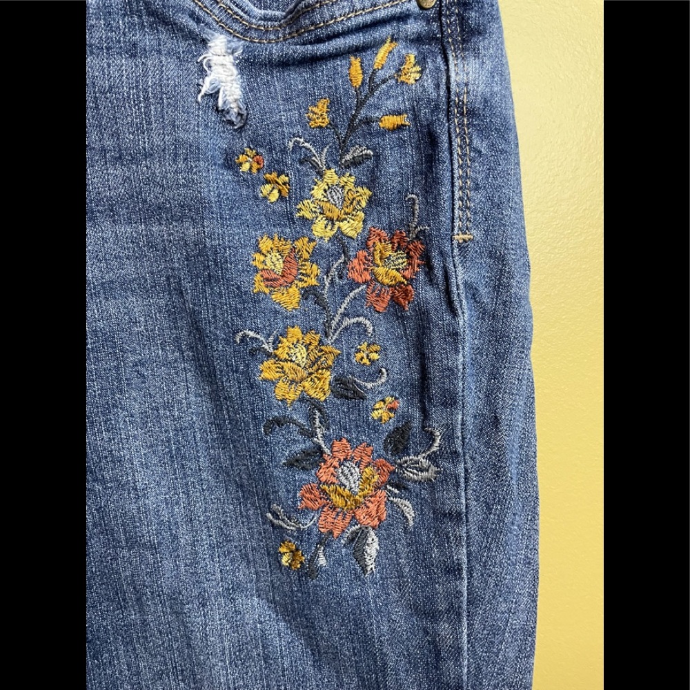 Democracy Women’s Straight Leg Jeans with Floral Embroidery - Blue - Picture 2 of 10